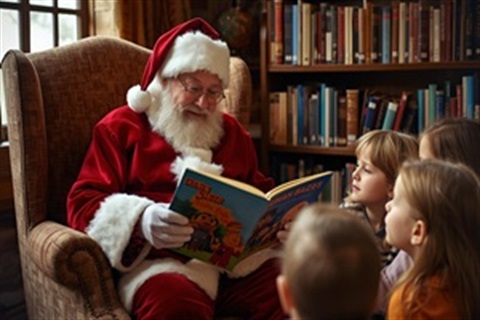 Santa reading a book to kids in a library.jpg