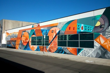 Untitled by Heesco, Conrad Bizjak, Sebastian Fransz and Ross Thomassen, rear wall of Centrelink, 75 Moore Street Footscray, StreetWORKS 2015