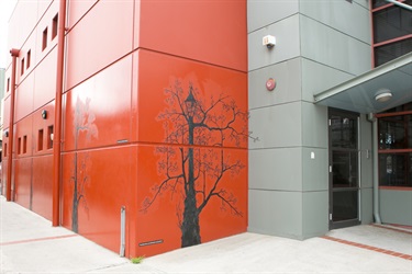 Mural by Jess Kelly, Footscray Library, 56 Paisley St Footscray, StreetWORKS 2014 (decommissioned)