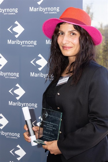 Donna Sherwani, Sher & Séo recipient of the Enterprise Maribyrnong Award for New and Emerging Business