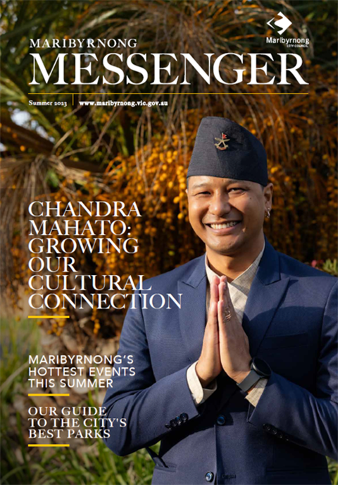 Maribyrnong Messenger Summer Edition 2023 cover page featuring Chandra Mahato