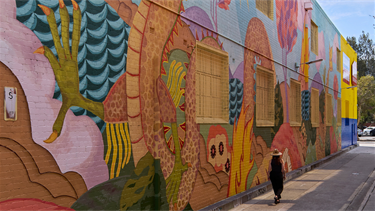 Dragon Dreams by Justine McAllister, Laneway next to 190 Barkly St Footscray, StreetWORKS partnership with Victorian State Government, 2024.