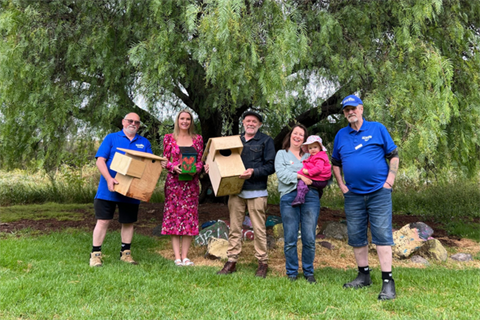 Nesting boxes with Mn's Shed team and Mayor