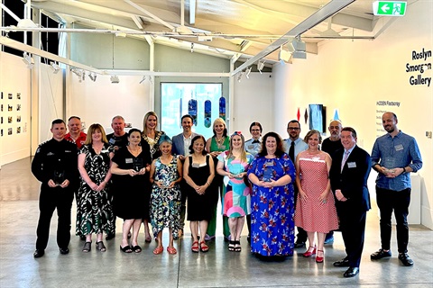 2023 Civic Awards recipients with Cr Sarah Carter, Mayor of Maribyrnong and Celia Haddock, CEO of Maribyrnong City Council