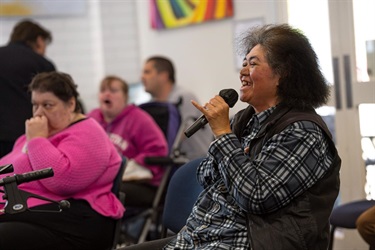 Singers participating in the Angliss Neighbourhood House Disability Choir rehearse. This project was supported through the Maribyrnong City Council Community Grants Program 2022-2023.